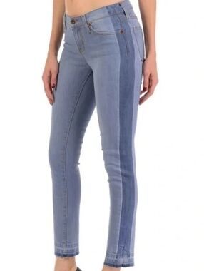 Just Black Two-Tone Blue Stripe Skinny Jeans Mid Rise
